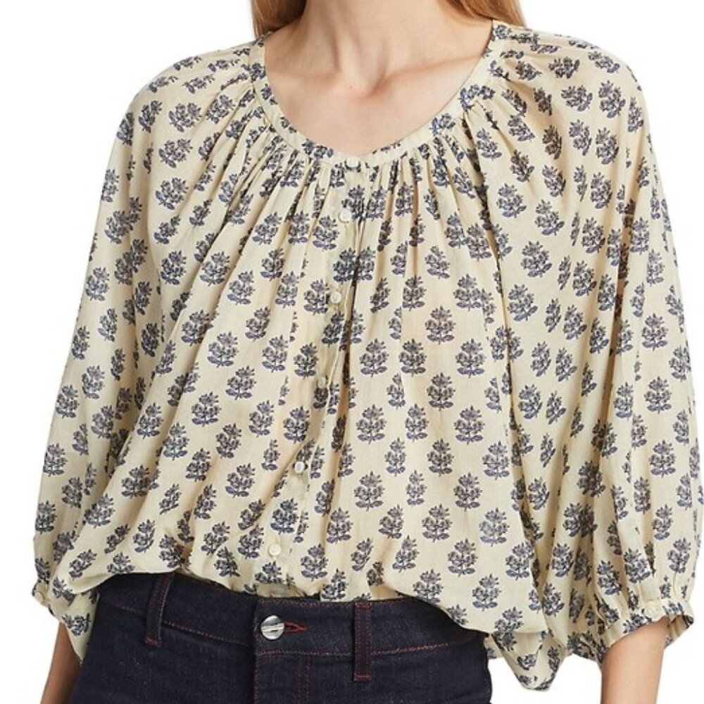 DÔEN Women's Jiana Floral Cotton Blouse - Ivory Meadow Sweet Floral - Size M
